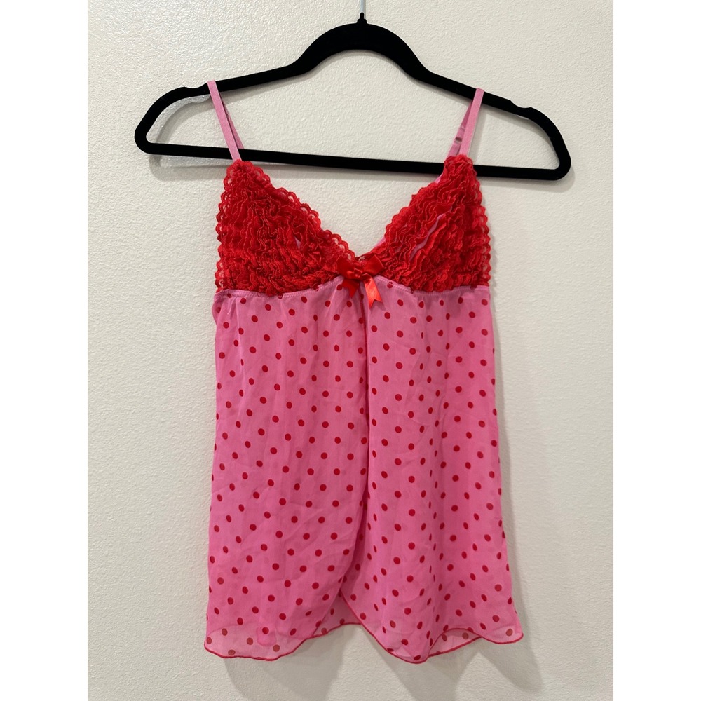 Y2K Victoria's Secret Pretty Little Things Pink with Red Polka Dots Lace 34B